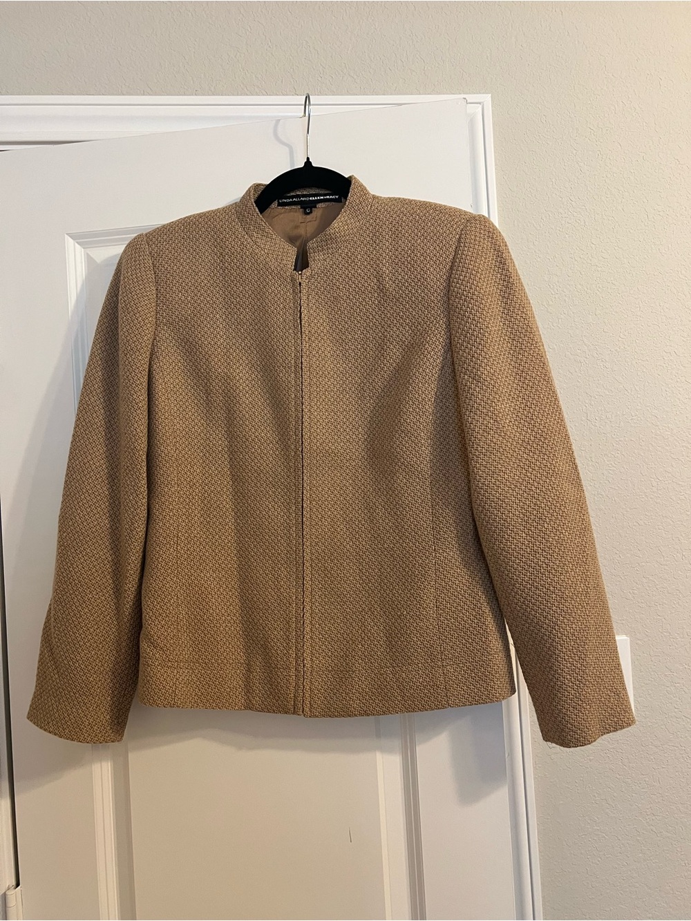 Taupe Textured Zip-Front Blazer Jacket